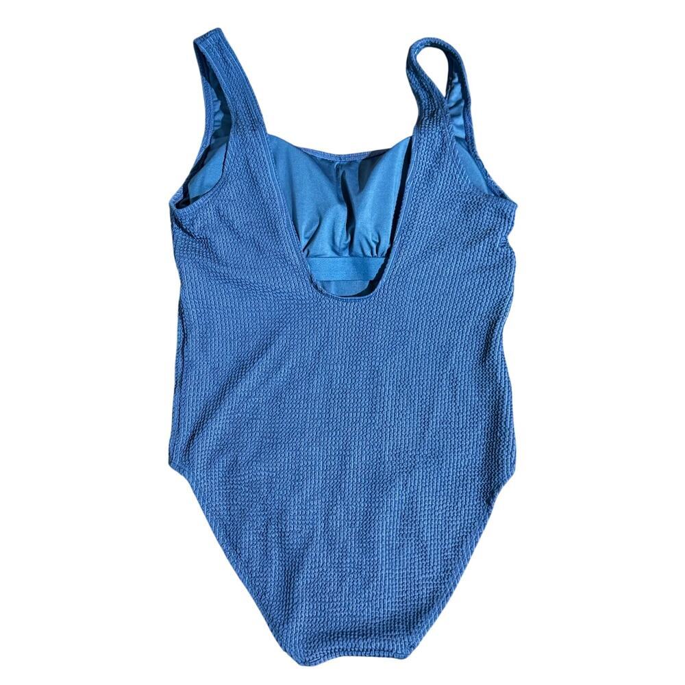 Textured Crinkle One Piece Swimsuit Blue Scoop Neck Sz Medium - Picture 6 of 7